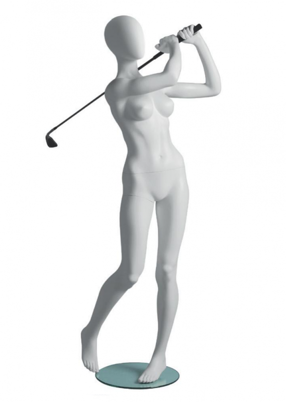 Metro Female Golfer sportovní figurína, abstraktní hlava, bílá