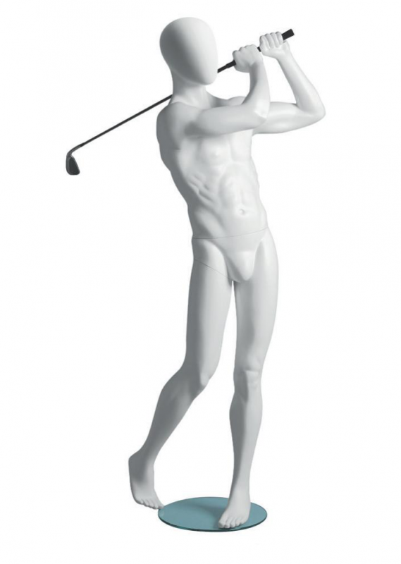 Metro Male Golfer sportovní figurína, abstraktní hlava, bílá