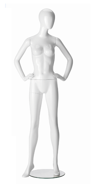 Ringo Female, postoj 4, dámská figurína, abstraktní hlava, bílá lesklá