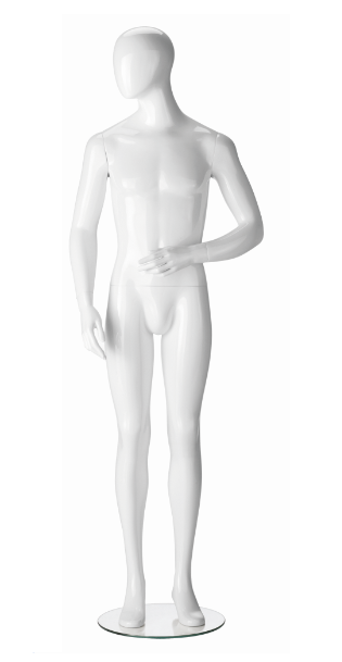 Ringo Male, postoj 1, pánská figurína, abstraktní hlava, bílá lesklá