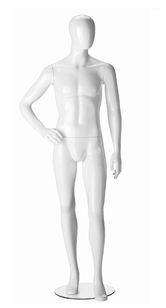 Ringo Male, postoj 3, pánská figurína, abstraktní hlava, bílá lesklá